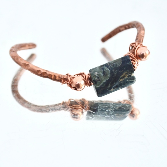 Kambaba Jasper Solid Copper Cuff Bracelet Artisan - Picture 5 of 6